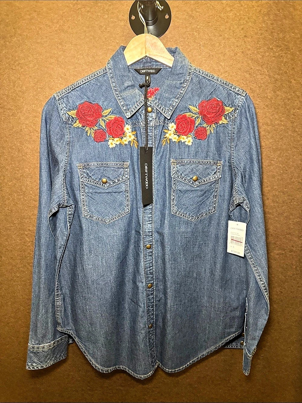 Driftwood Lana Embroidered Denim Button Front Shirt Small
